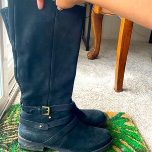 Black knee high boots in suede